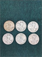 90% Silver Walking Liberty Half Dollars (6)