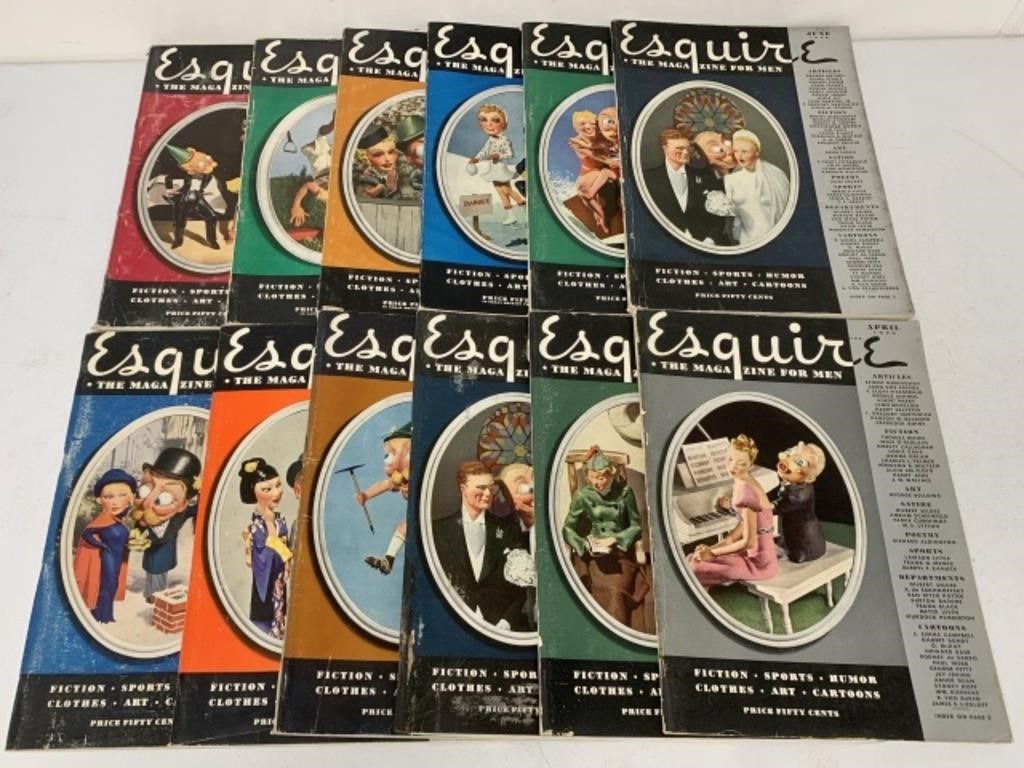 12 Vintage Esquire Magazines from the 1930's