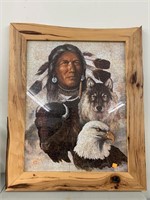Framed Native American, Wolf, Eagle, and Buffalo