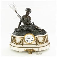 Bronze & Marble Raingo A Paris Mantle Clock