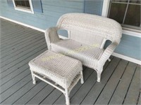 Outdoor Wicker Loveseat and Ottoman
