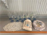 Light Blue Stem Wine Glasses, Cornbeard Sack