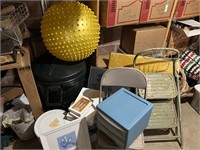Workout Ball, Chair, Step Stool, Trash Can & misc