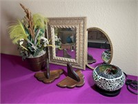 2 Gold Trim Mirrors, Artificial Potted Cactus ++