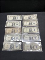 10 Various 1935 Series $1 SIlver Certificates