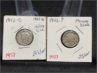 1942 P & D Mercury Dimes