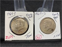 1964P, 1964 D Kennedy Halves 40% Silver