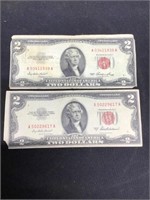 Pair of $2 Red Seals 1953 &  1953-A