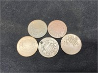 Lot of 5 - Two Cent Pieces
