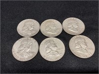 Group of 6 Franklin Halves 1954-1963