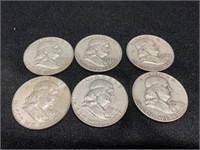 Group of 6 Franklin Halves 1958-1963