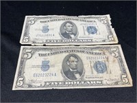 2- $5 Silver Certificates 1934-A Series