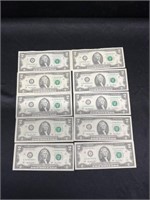 Group of 10 2003-A $2 Green Seal