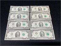 Group of 8 $2 Bills