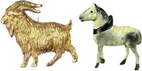 GOLD GOAT DRESDEN & RARE PAINTED WOOD HORSE