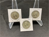 Group of 3 1937-D, 1938-1938-S Quarters