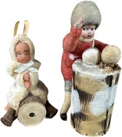 TWO BISQUE HEAD HOLIDAY CHILDREN FIGURES