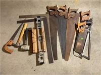LARGE LOT OF ASSORTED HAND SAWS, HAMMERS & MORE