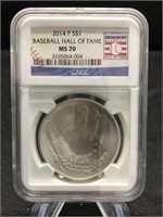 2014-P Baseball Silver $1 NGC UNC 70