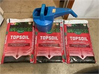 3 BAGS OF SCOTTS TOP SOIL & WATER CAN