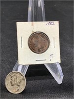 1892 Indian Head Penny & 1944 Mercury Dime