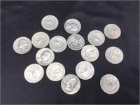 Group of 16 Silver Quarters 1951-1959-D