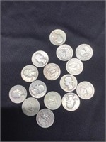 Group of 15 Silver Quarters 1941-1948