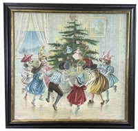 FRAMED PRINTED CLOTH CHRISTMAS SCENE