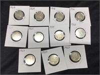 11 Buffalo Nickels 1916-1934 ( carded)