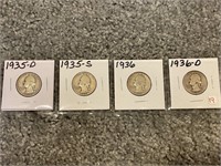 1935-D; 1935-S; 1936; 1936-D WASHINGTON QUARTERS