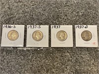 1936-S; 1937-S; 1937; 1937-D WASHINGTON QUARTERS