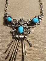 NATIVE AMERICAN SIGNED STERLING BIB NECKLACE