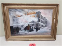 Portland ME City Hall Fire Oil on Canvas