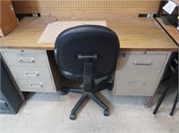 5-drawer Metal Desk w/Wood Top 29hx54wx24"d,