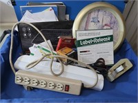 Office Lot-Label Release, Power Strip, Clock,