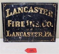 Lancaster PA Fire Insurance Tin Tacker Sign