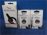 2 Steelie Magnetic Phone Sockets, Micro USB Car