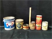 OLD FOOD TINS CANS, EVAPORATED MILK, LARD OTHER