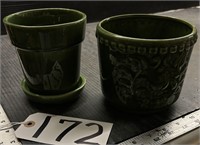 2 Green Haeger Pottery Planters