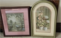 Prints, framed, floral, country scene