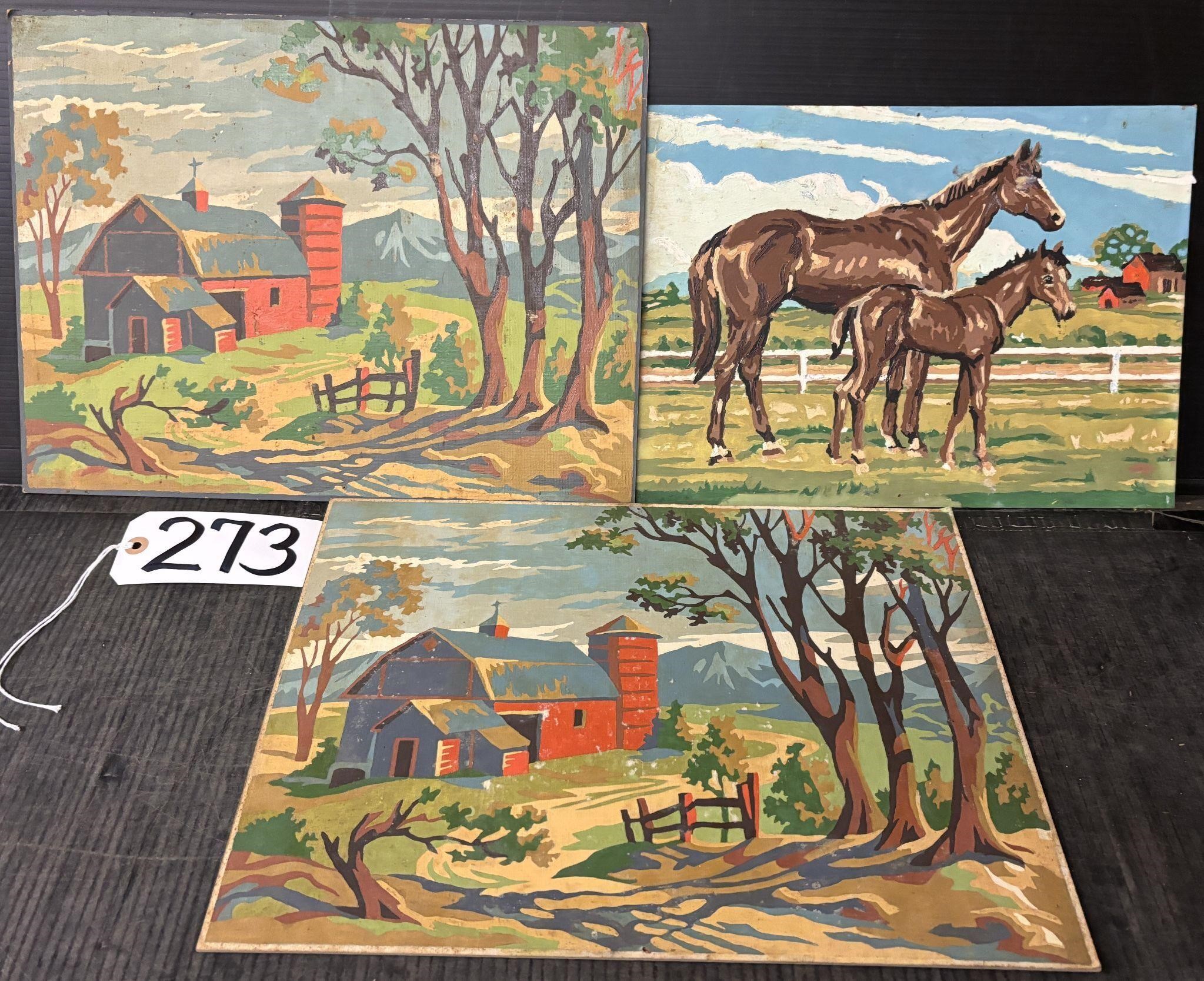Lot of 3 Paint by Numbers Horse  & Barn
