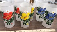 6 frosted hand painted flower glass tumblers