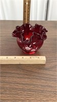 Red Fenton hand painted & signed Vase