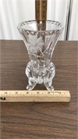 Crystal 3-footed etched flower vase