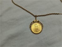 1911 $20 Gold 1 oz Coin- Bezel & Chain is 14K Gold