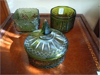 3 great pieces of green glass. Top of covered