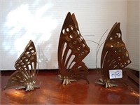 3 vintage brass butterflies