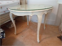 Round glass top French provincial table. Approx