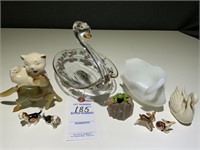 VTG Glass Animals - 3 Swans, Deer, Dogs, Frog,