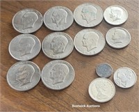 1971-72 Silver dollars, 65 half, 71 half, etc